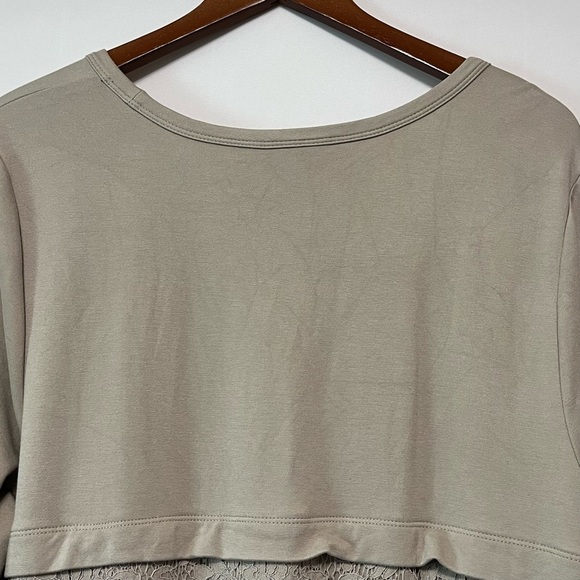 J. JILL Ponte Knit Floral‎ Lace Overlay Tunic Top Womens XL Cottagecore Taupe - Picture 8 of 16